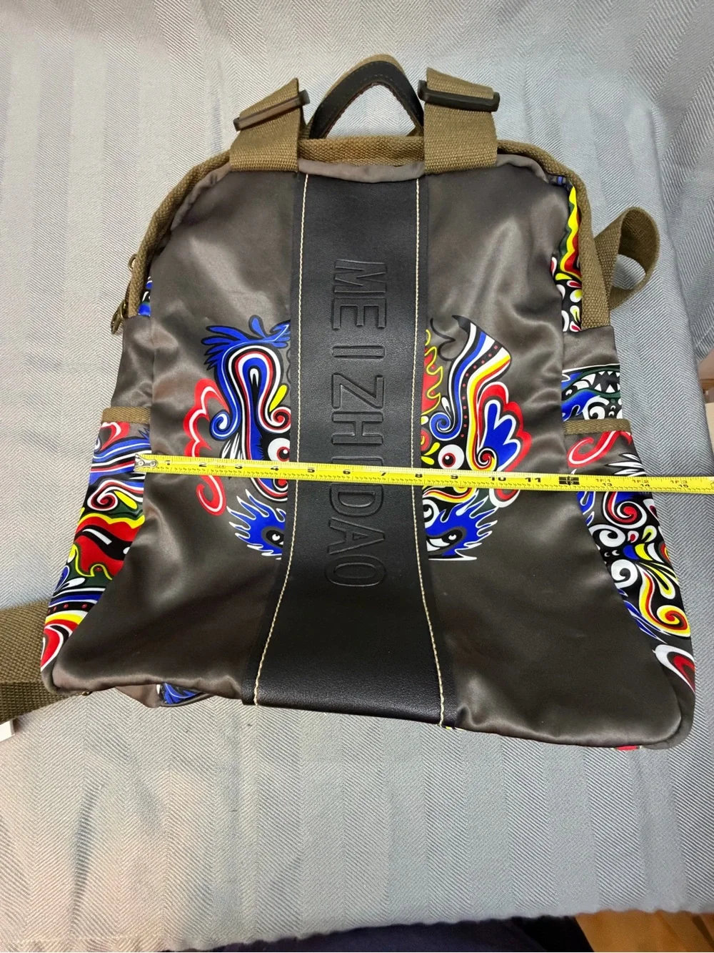 Meizhidao backpack/handle/book bag, Asian dragon, pattern, travel side pockets
